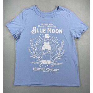 Blue Moon Brewing Company Graphic T-Shirt Womens Large Blue Beer Logo Tee L